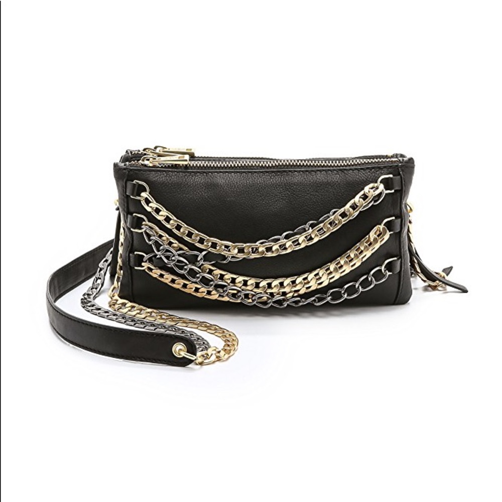 Ash Black Crossbody Bag with Gold and Silver Chains